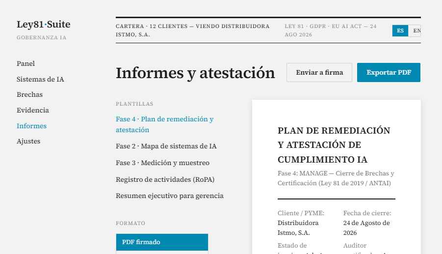 Vista previa de la pantalla: Informes